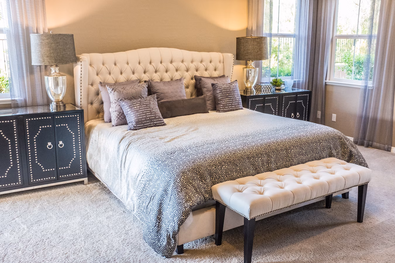 Peaceful bedroom setup with white noise machine